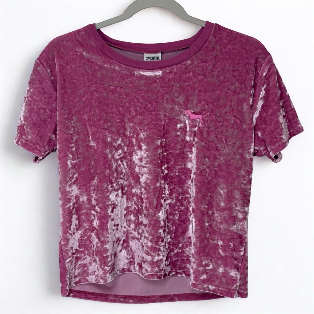 Victoria Secret PINK Woman's Velvet Crop Top Size Medium Crushed Velvet Pink